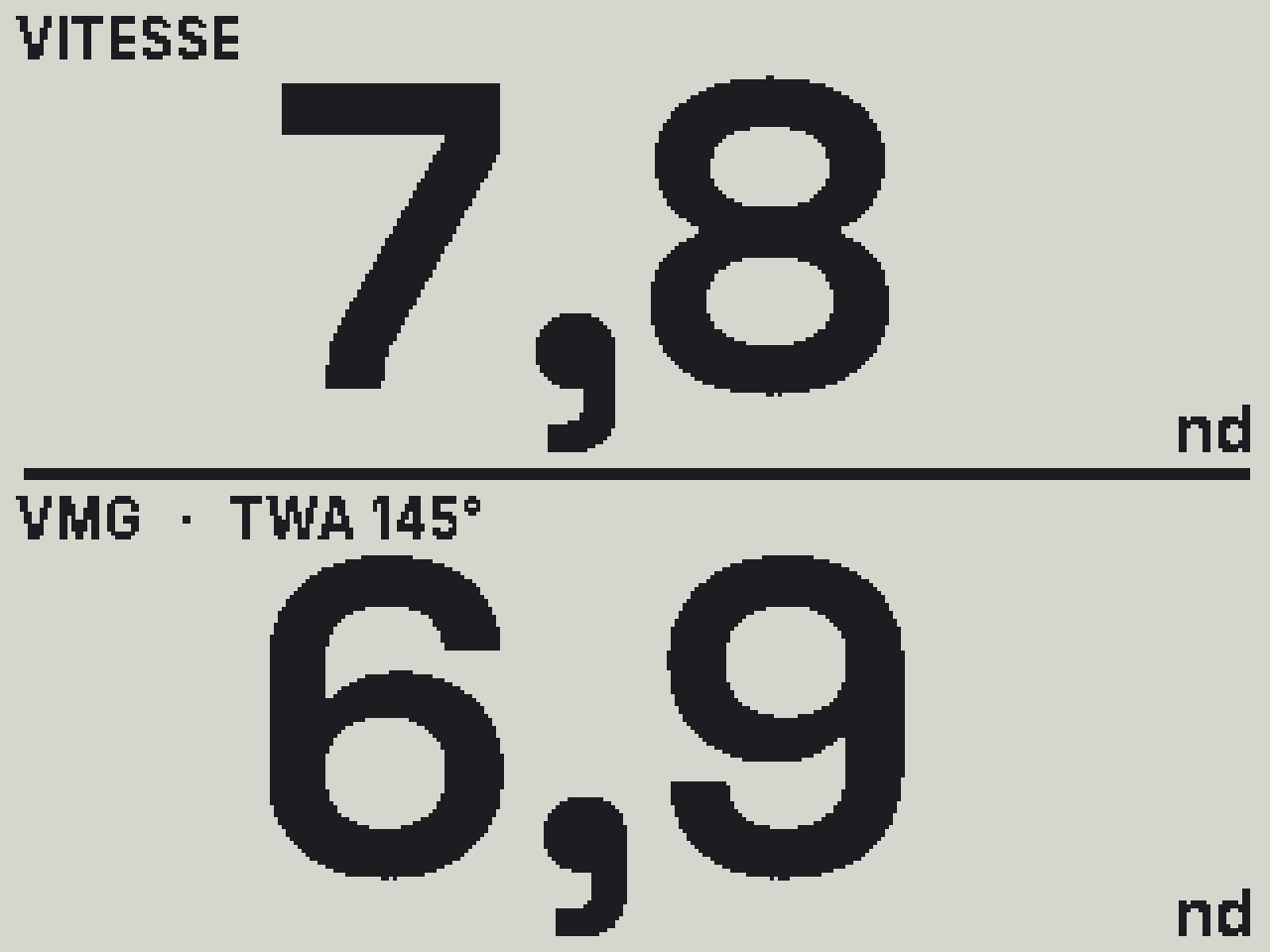 Screen mock-up: downwind, two stacked values.