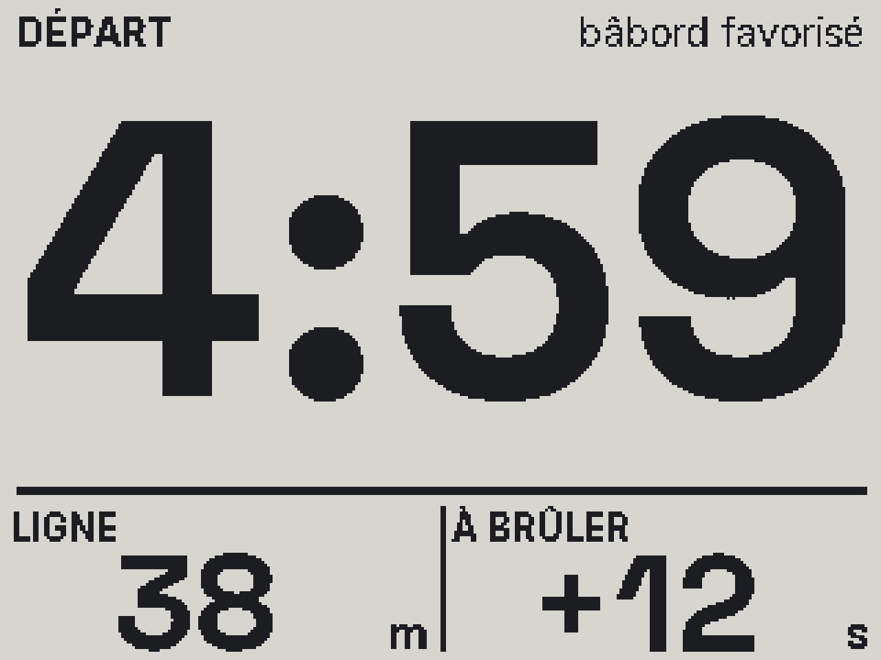 Screen mock-up: start countdown 4:59 in giant digits.
